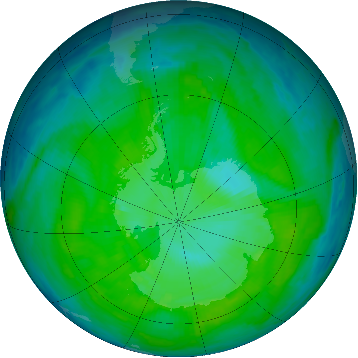 Antarctic ozone map for 28 December 1996